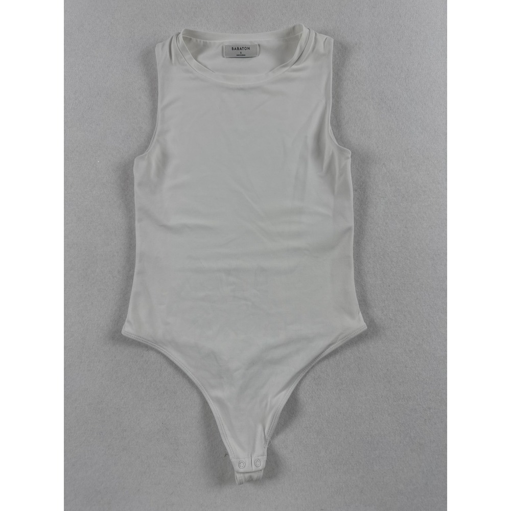 Babaton Aritzia Contour Crew Neck Sleeveless Bodysuit White Small